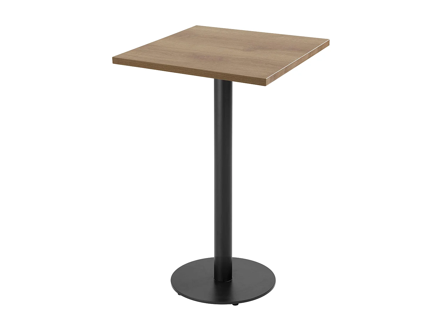 Table haute carrée 60 cm pied noir et revêtement bois clair