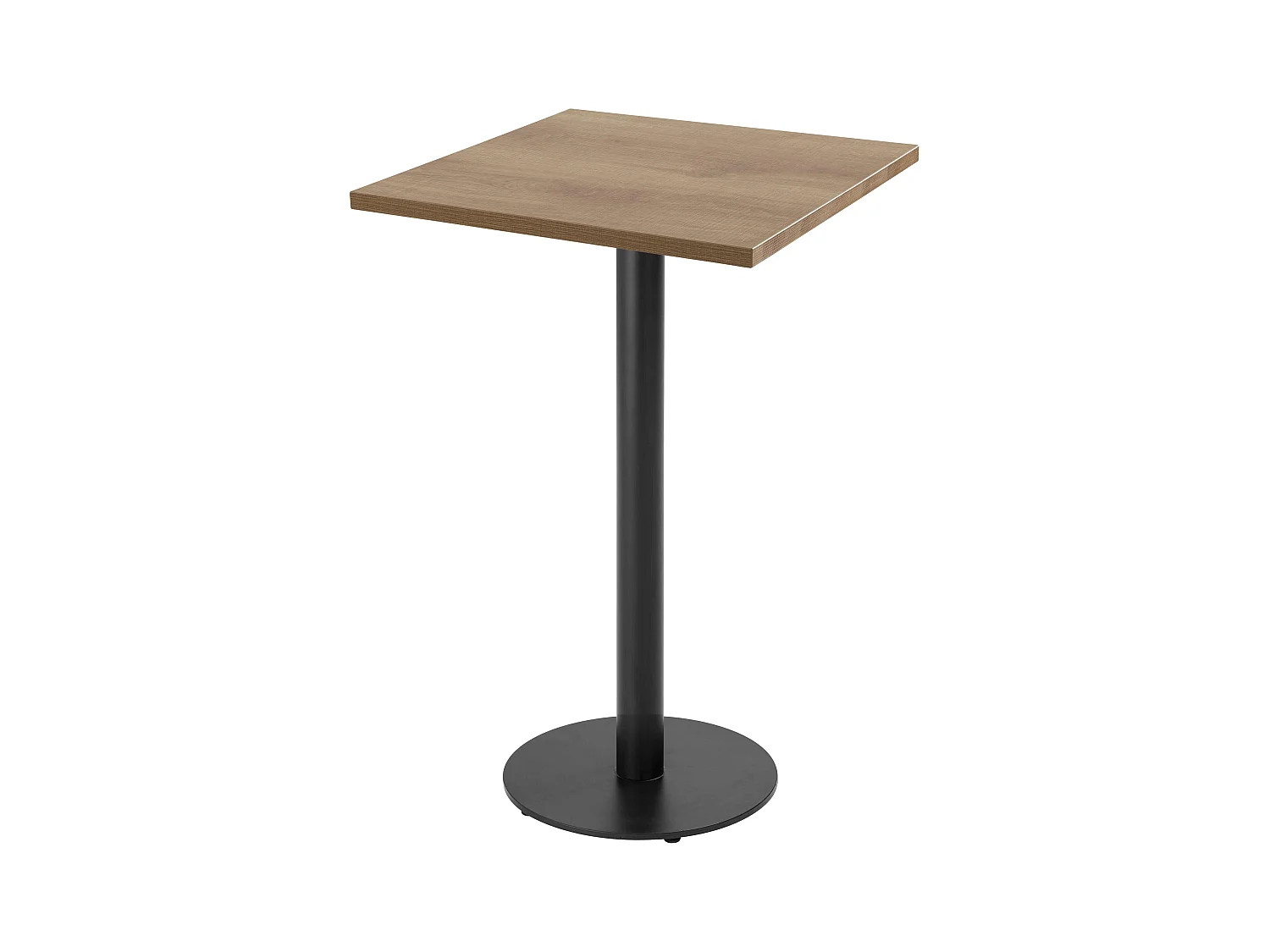 Table haute carrée 60 cm pied noir et revêtement bois clair