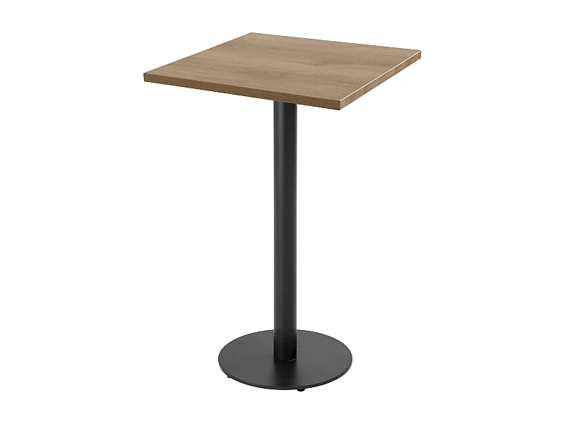 Table haute carrée 60 cm pied noir et revêtement bois clair