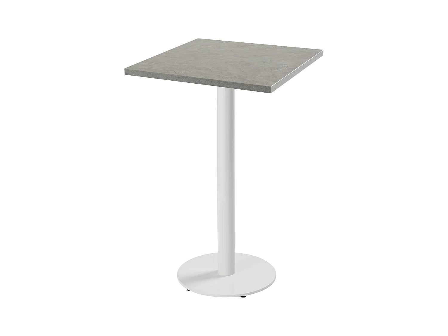 Table haute carrée 60 cm pied blanc et revêtement béton gris clair