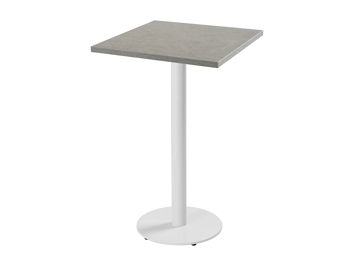 Table haute carrée 60 cm pied blanc et revêtement béton gris clair