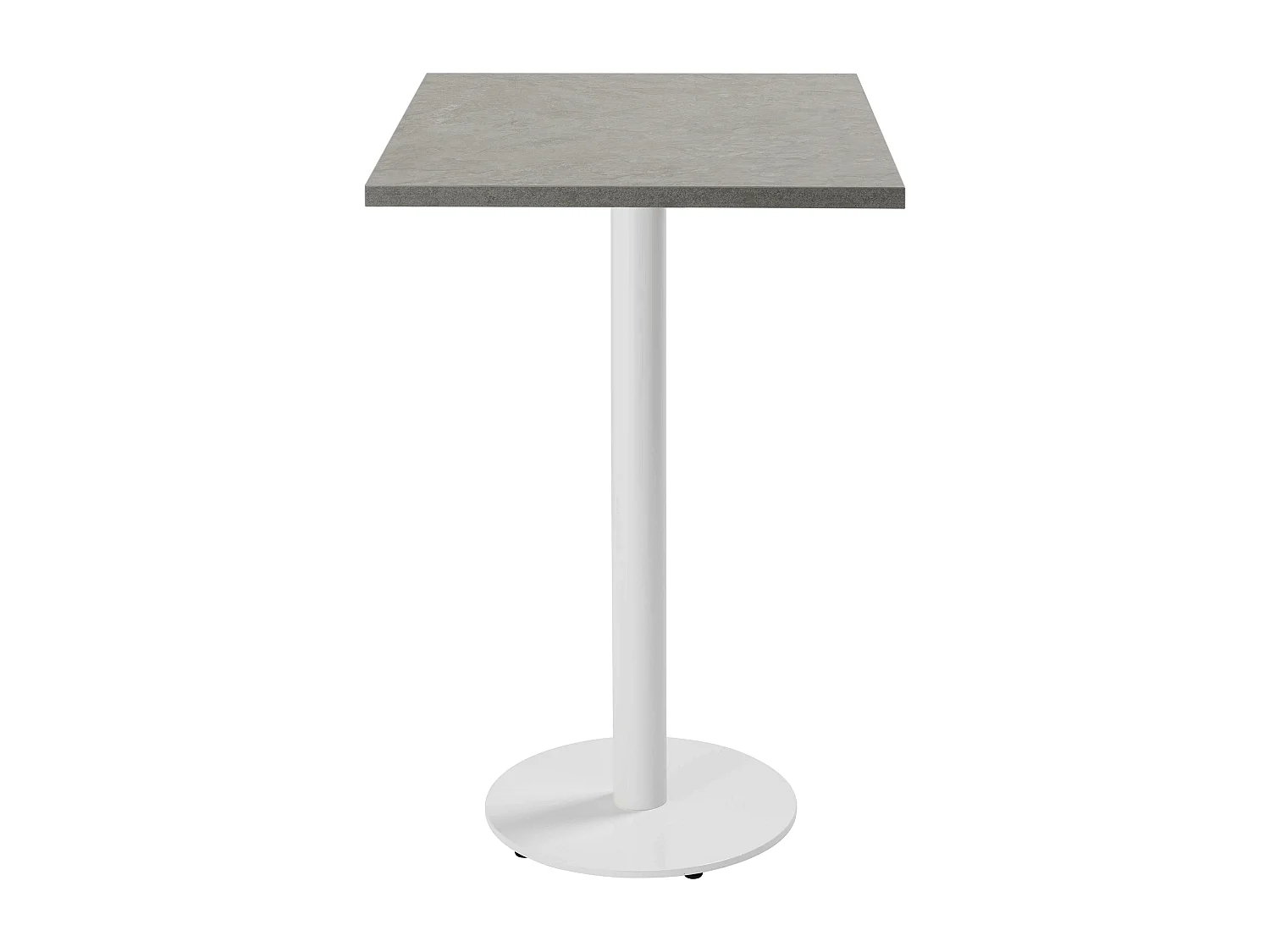 Table haute carrée 60 cm pied blanc et revêtement béton gris clair