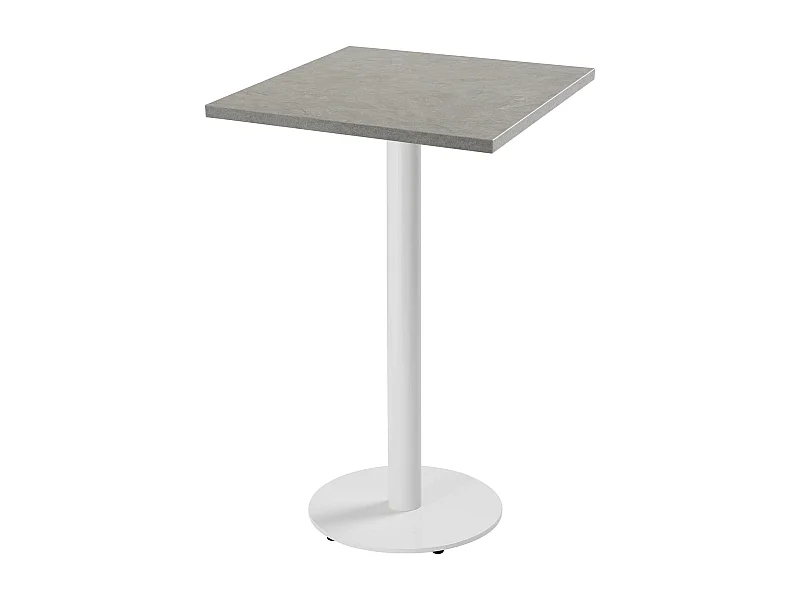 Table haute carrée 60 cm pied blanc et revêtement béton gris clair
