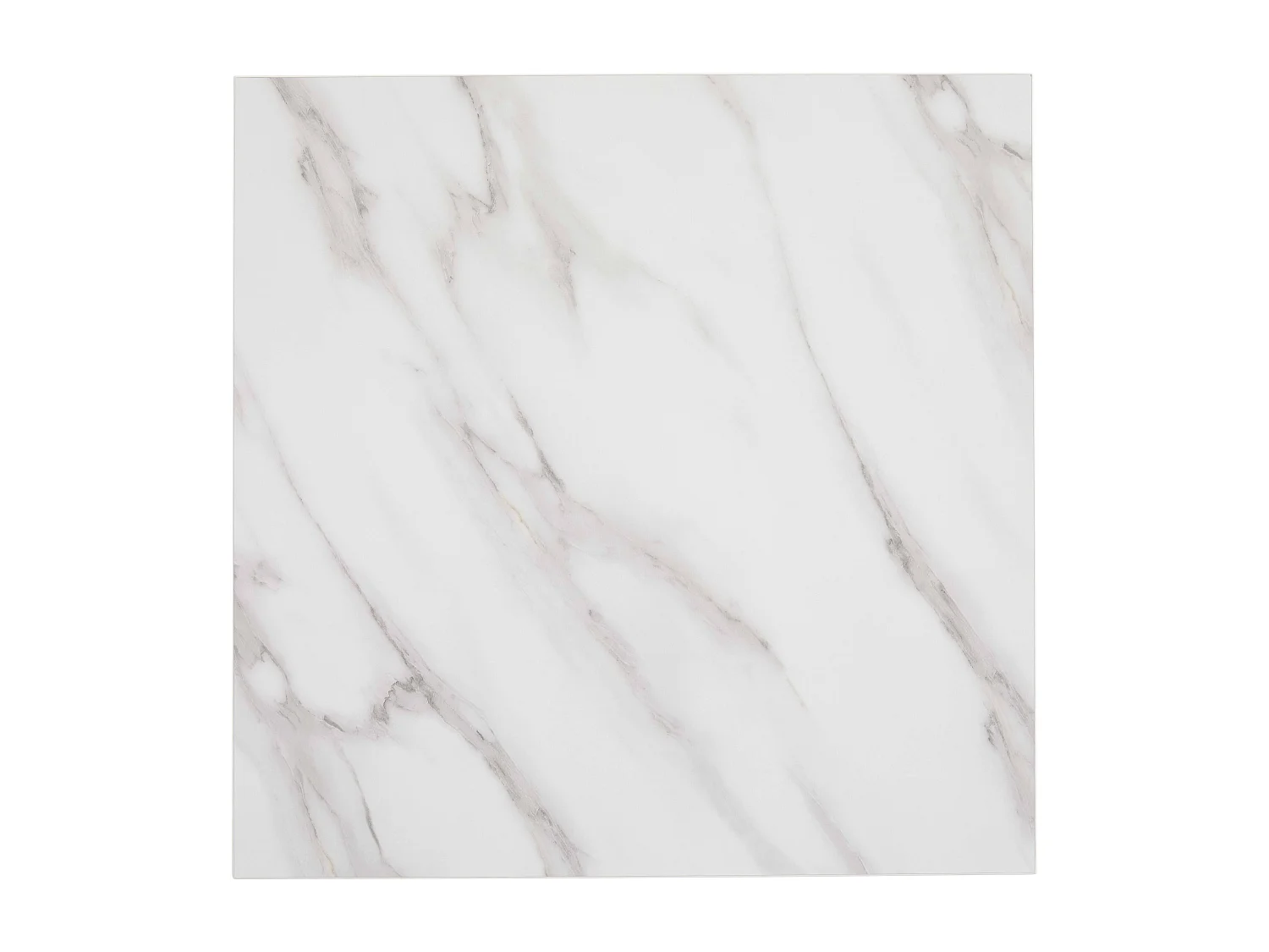 Table haute carrée 60 cm pied noir et revêtement marbre blanc