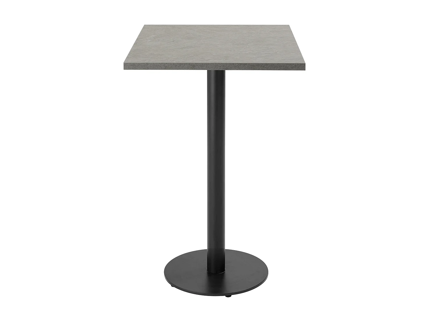 Table haute carrée 60 cm pied noir et revêtement béton gris