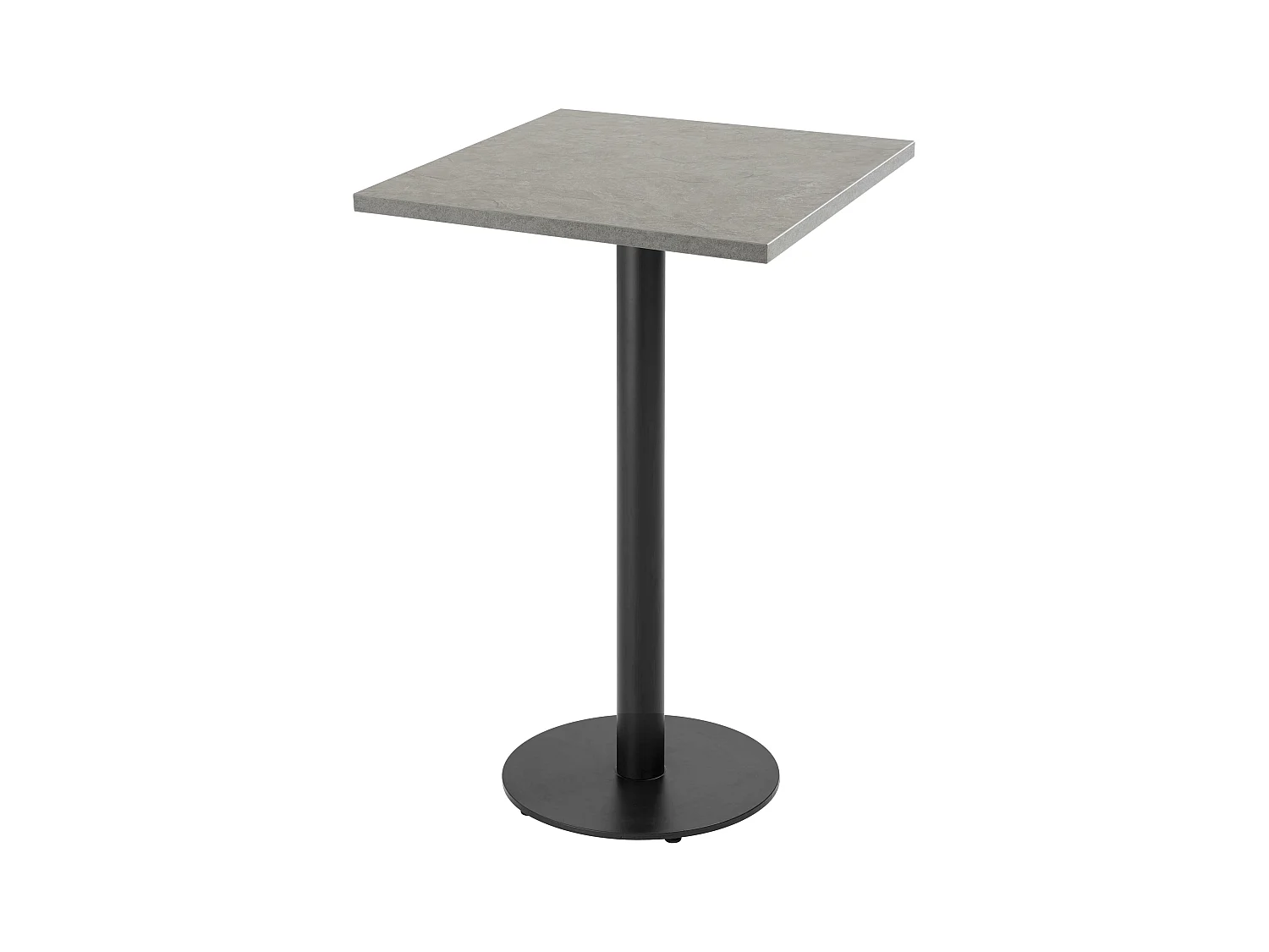 Table haute carrée 60 cm pied noir et revêtement béton gris