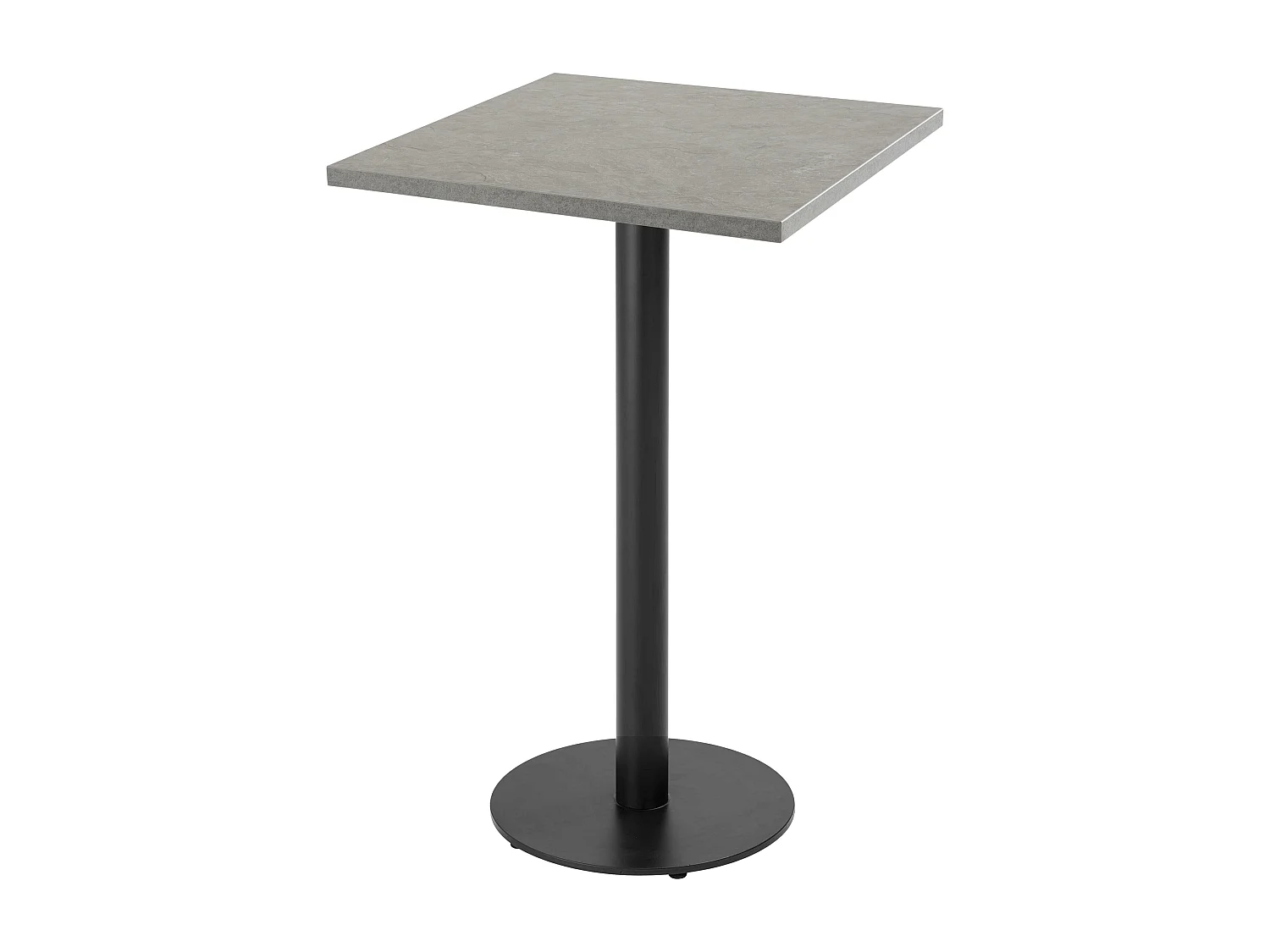 Table haute carrée 60 cm pied noir et revêtement béton gris