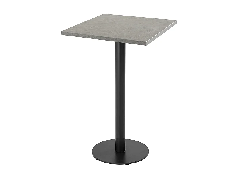Table haute carrée 60 cm pied noir et revêtement béton gris