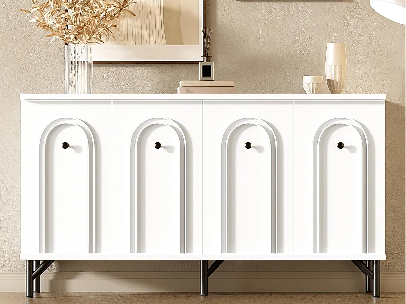 Buffet moderne 140x34x78cm - avec 4 portes - étagères réglables - blanc