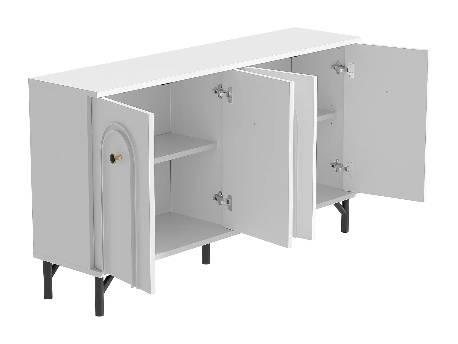 Buffet moderne 140x34x78cm - avec 4 portes - étagères réglables - blanc