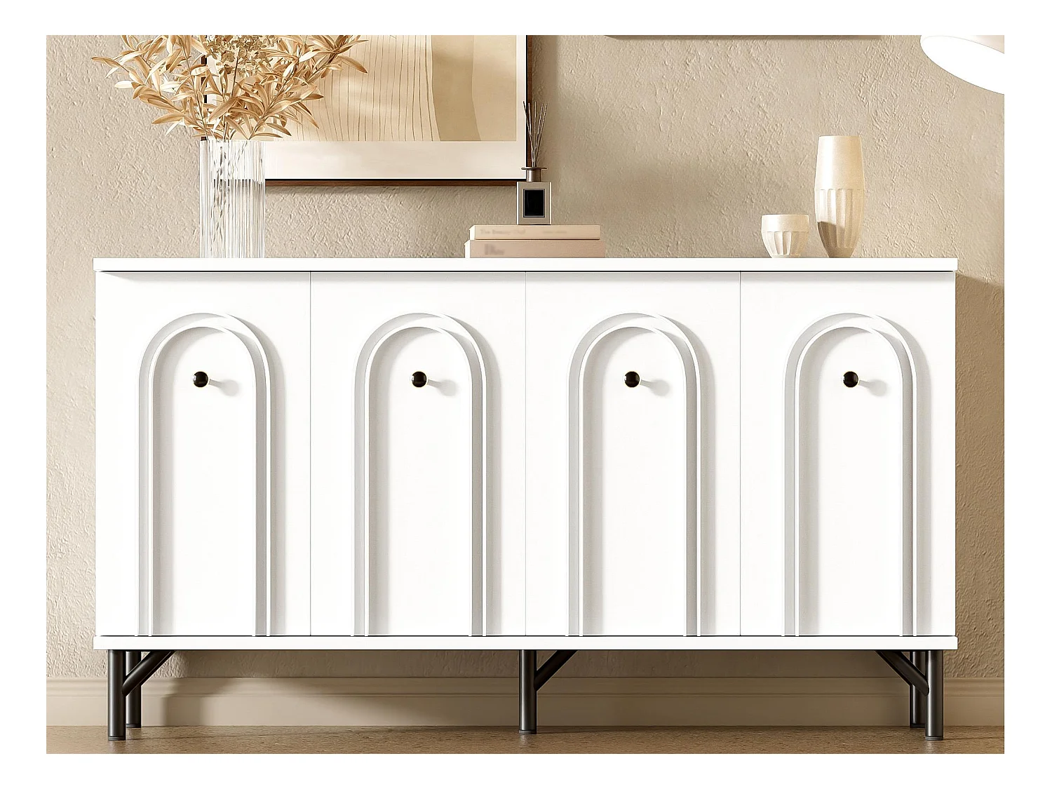 Modern buffet 140x34x78 cm - met 4 deuren - verstelbare planken - wit