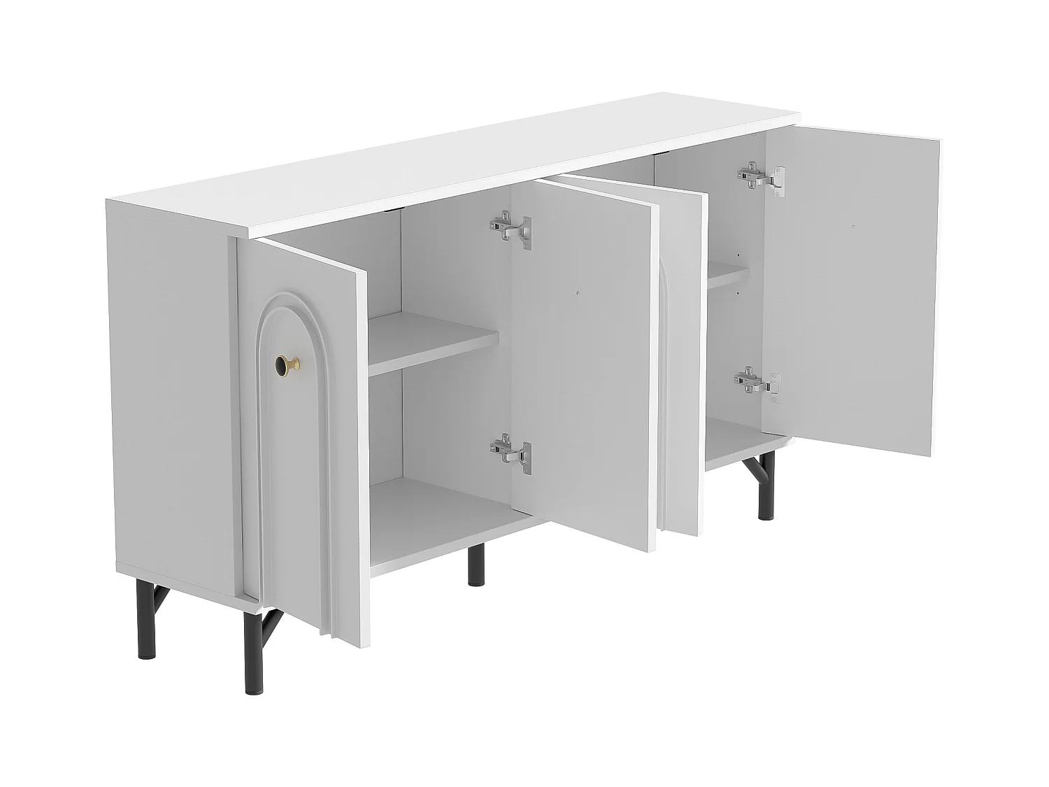 Buffet moderne 140x34x78cm - avec 4 portes - étagères réglables - blanc