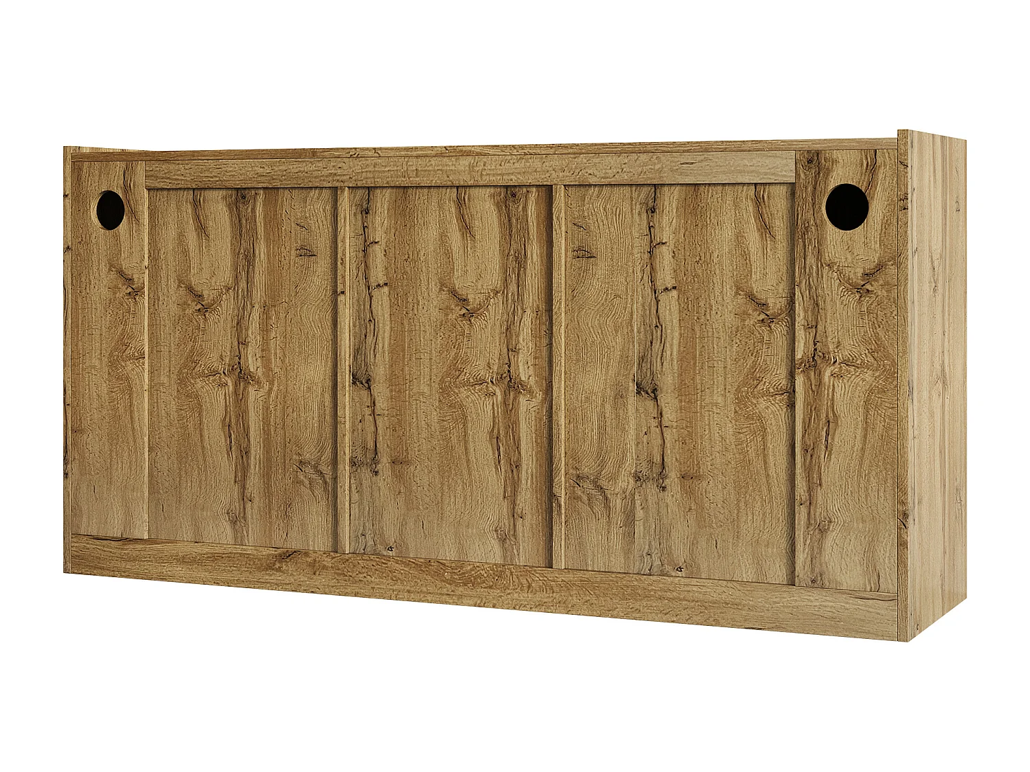 Bufet 150x40x70,5 cm - 3 drzwi - design bez uchwytów - półki regulowane - biały + naturalny