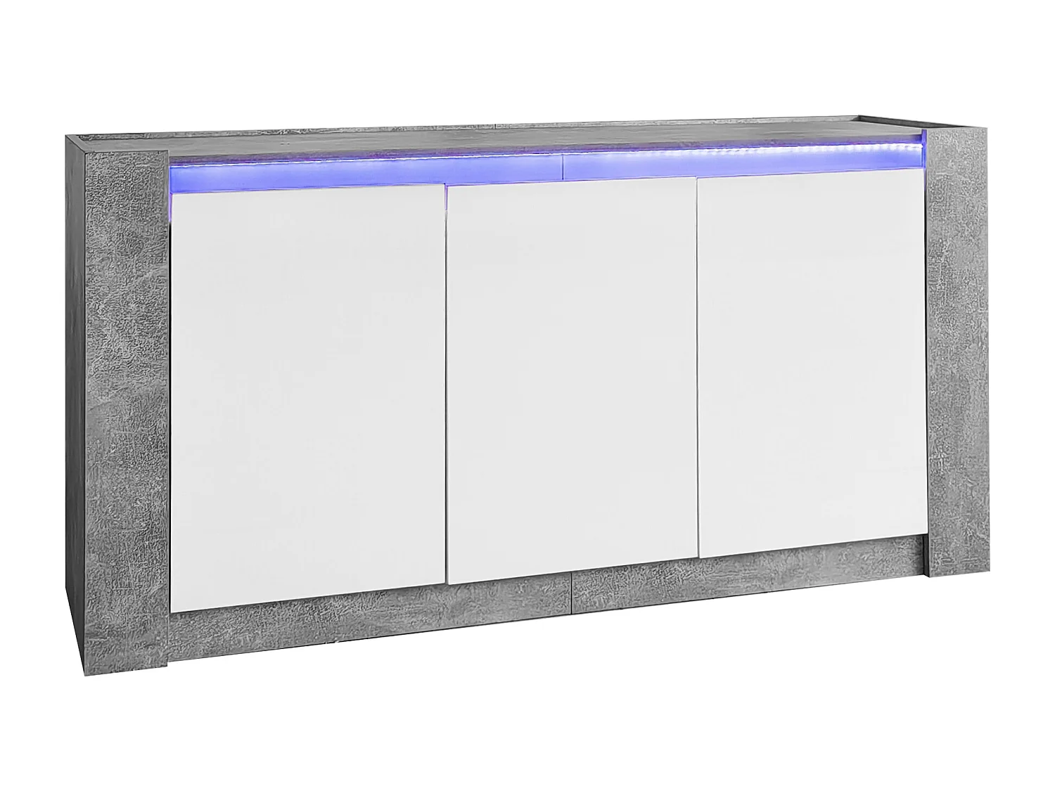 Buffet 150x40x75 cm - 3 portes - sans poignées - avec étagères réglables - blanc + gris