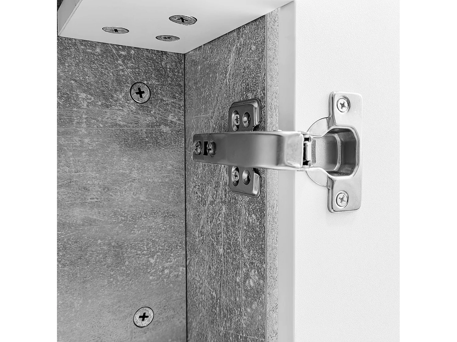 Buffet 150x40x75 cm - 3 portes - sans poignées - avec étagères réglables - blanc + gris