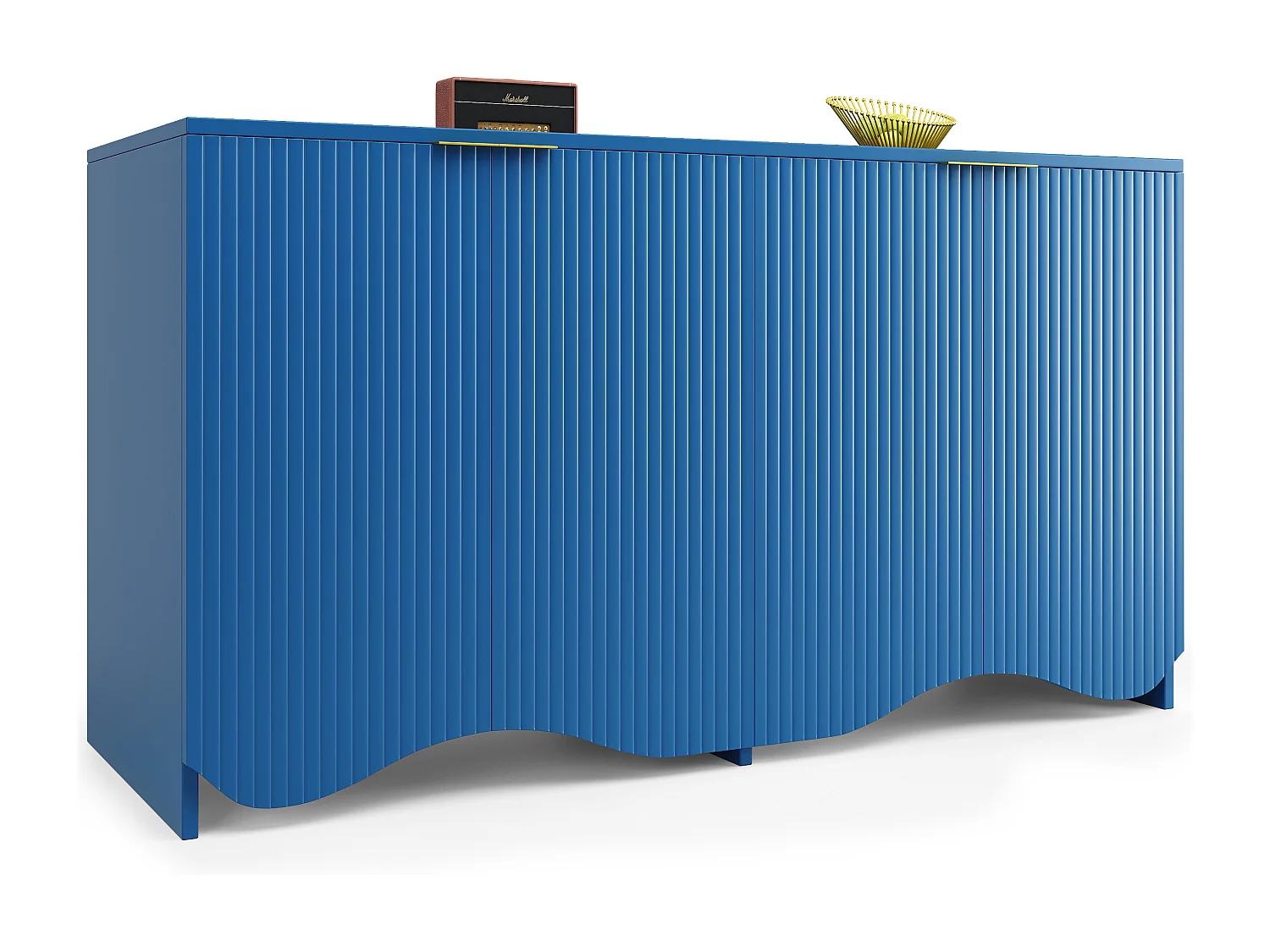 Buffet moderne - 4 portes, rayures verticales - MDF - Bleu