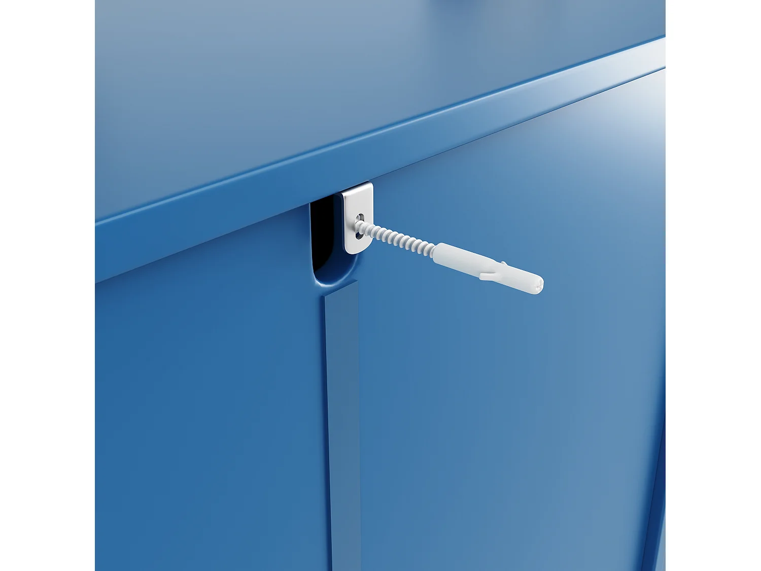 Buffet moderne - 4 portes, rayures verticales - MDF - Bleu