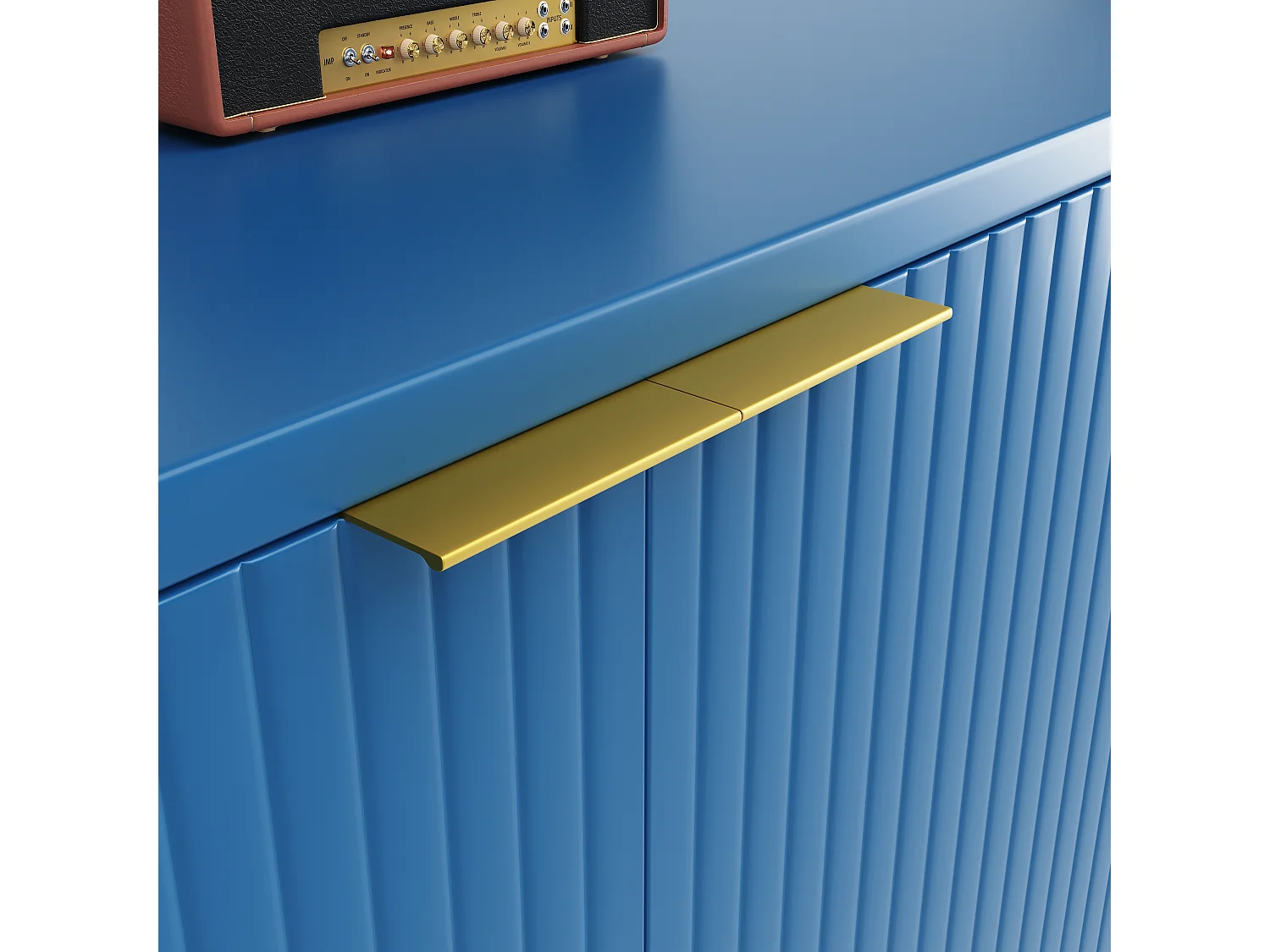 Buffet moderne - 4 portes, rayures verticales - MDF - Bleu
