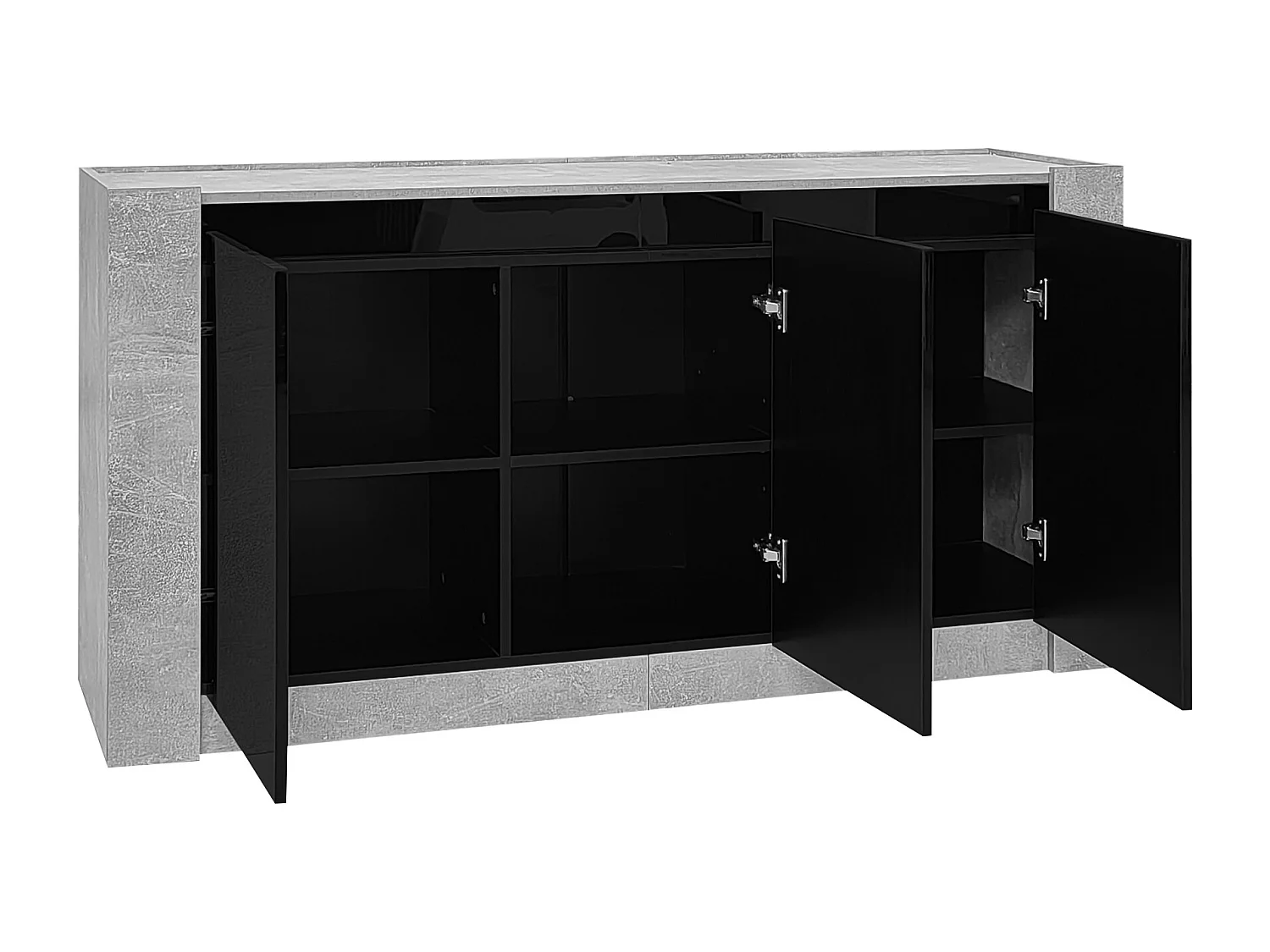 Buffet 150x40x75 cm - 3 portas - sem puxadores - com prateleiras ajustáveis - preto + cinza