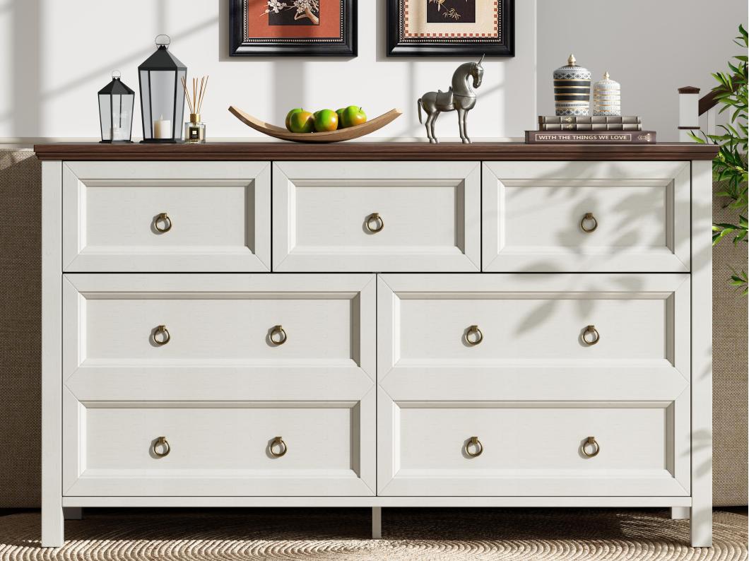 Buffet avec 7 tiroirs - MDF - Blanc