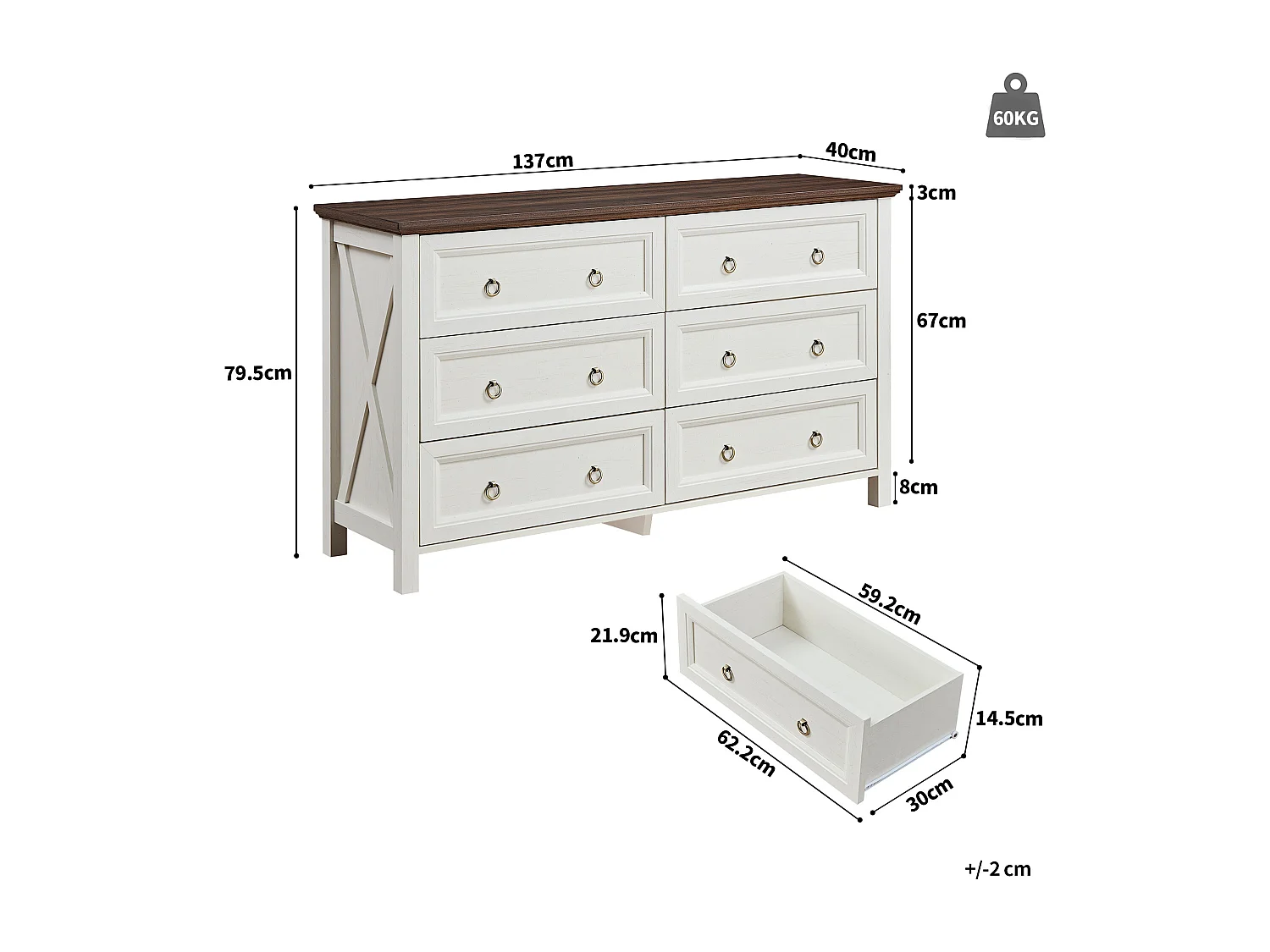 Buffet met 6 lades - MDF - Wit