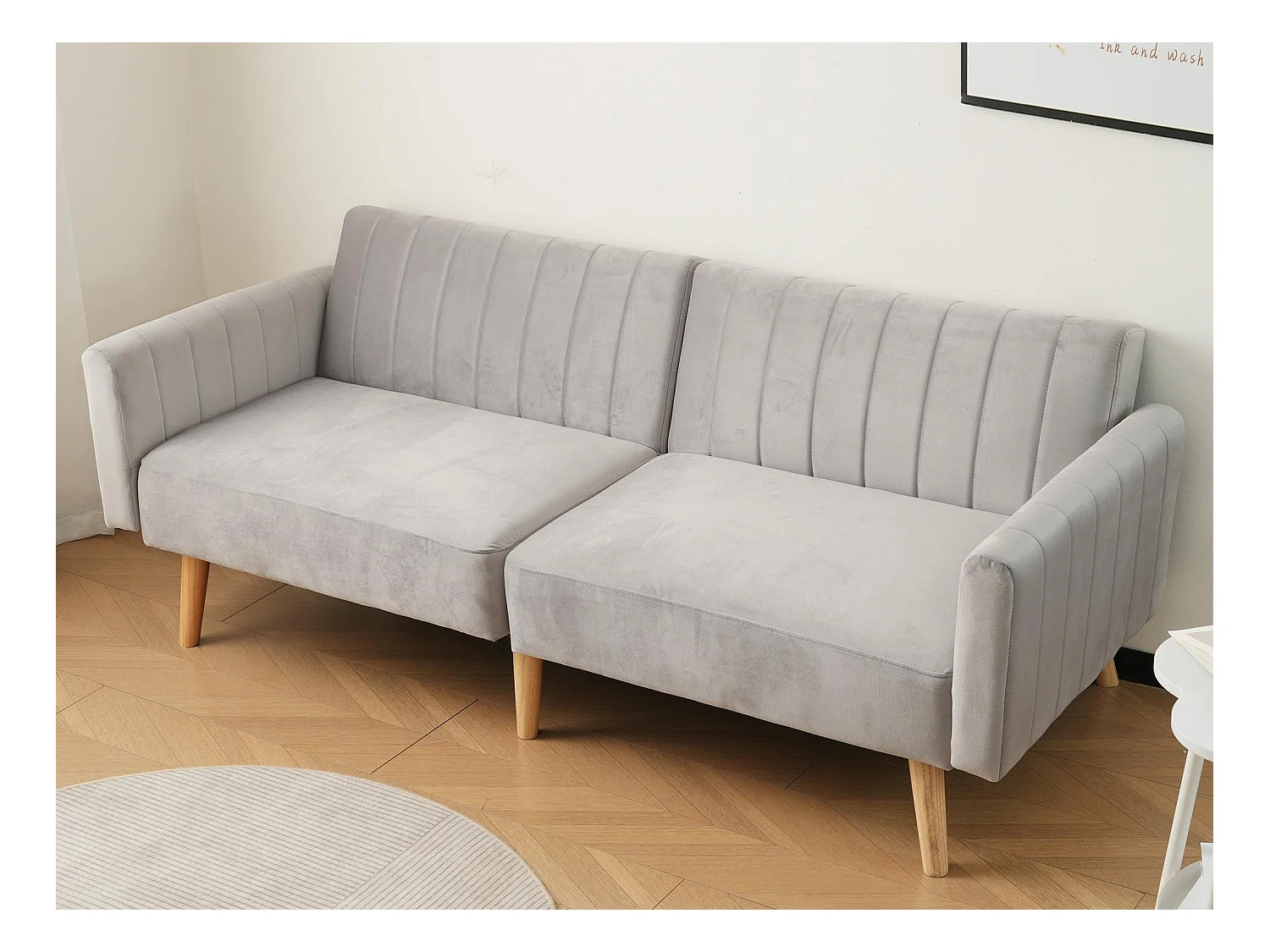 Canapé 2 en 1 178x75x68cm - dossier rabattable - Velours - Gris clair
