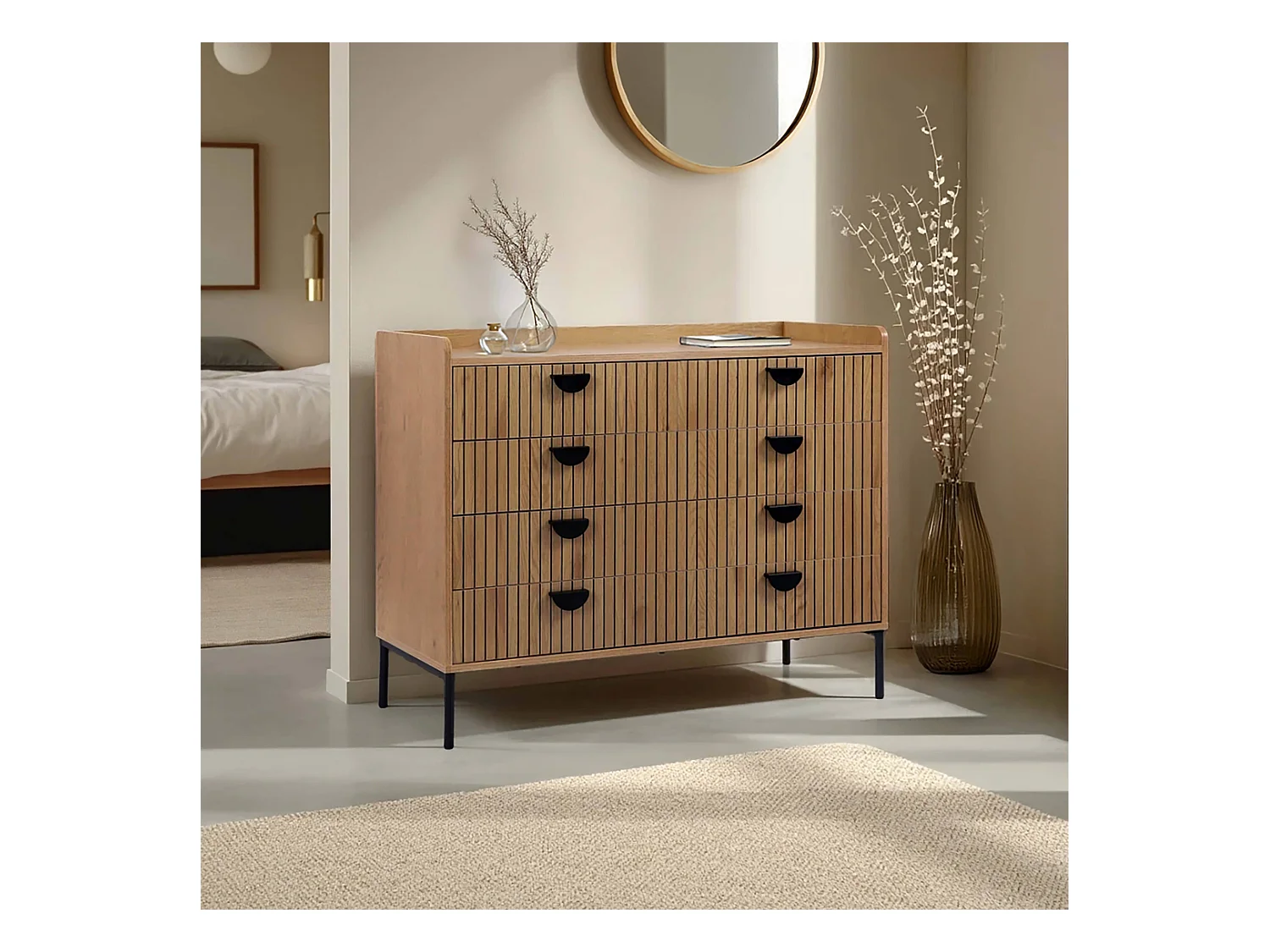 Commode à 5 tiroirs en MDF décor mélaminé bois