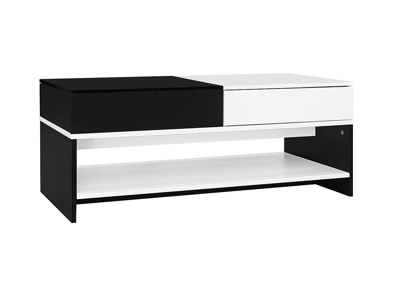 Table basse moderne 100x48x40cm - avec 2 tiroirs - Plateau brillant - Panneau de particules - Noir + blanc