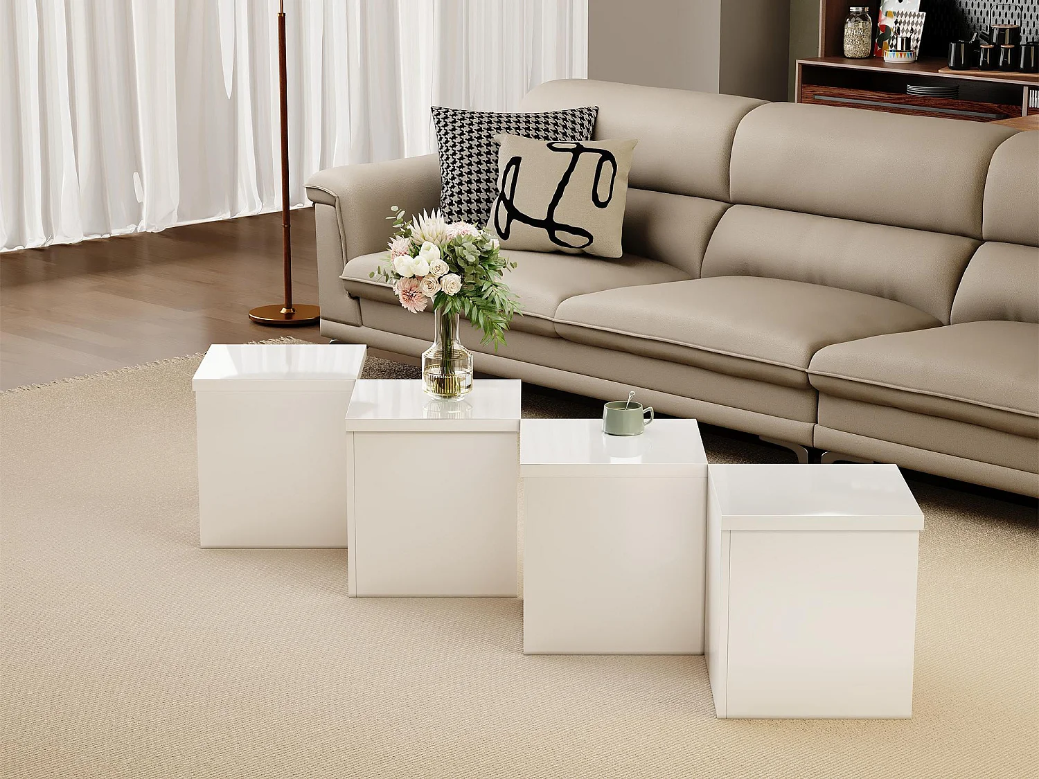 Salontafel 81x81x40 cm - DIY-tafel - Glanzend blad - Vrije combinatie - Spaanplaat - Wit