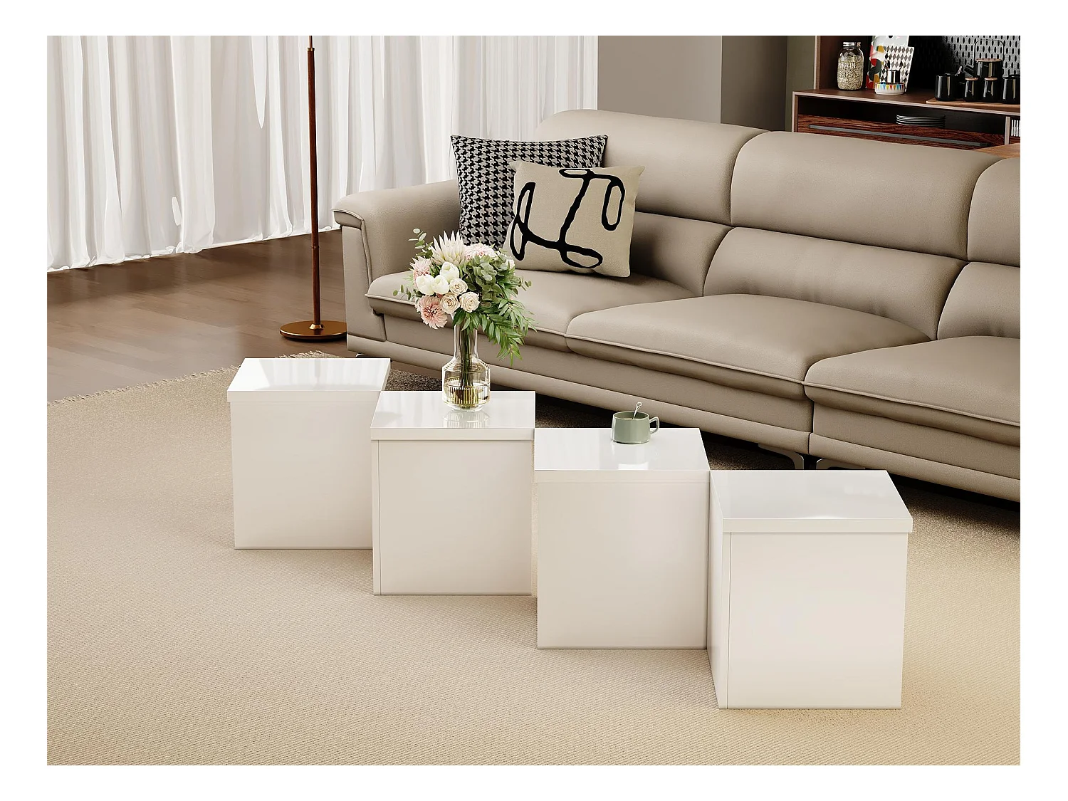Table basse 81x81x40cm - Table basse DIY - Plateau brillant - Combinaison libre - Panneau de particules - Blanc