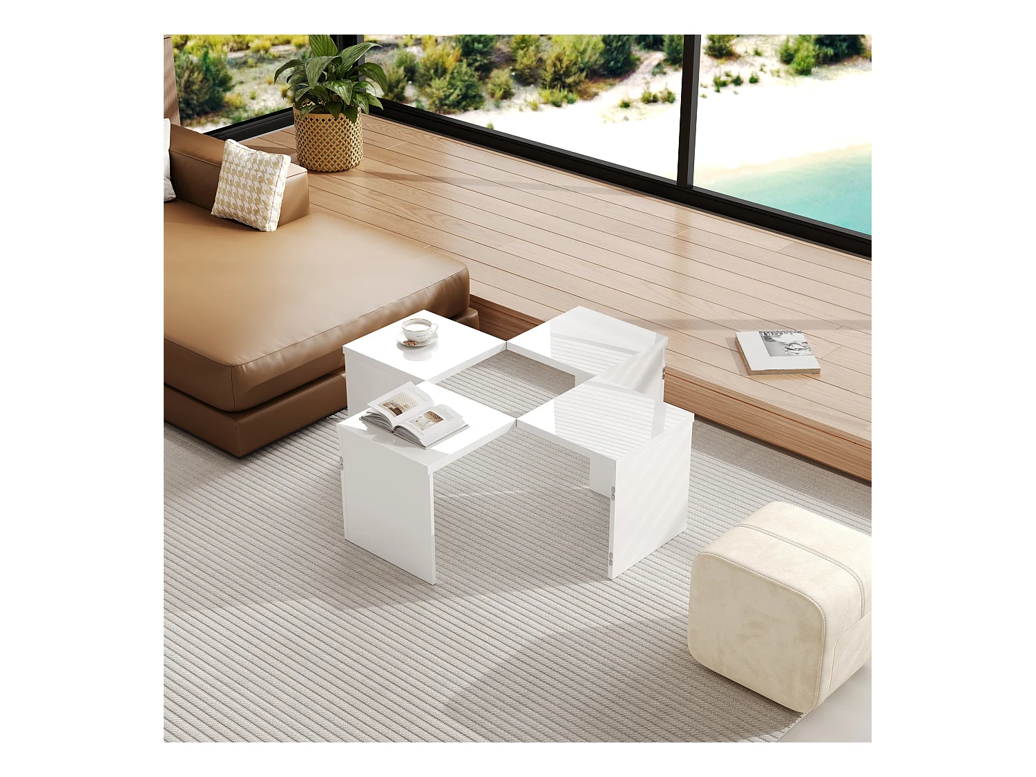 Table basse 81x81x40cm - Table basse DIY - Plateau brillant - Combinaison libre - Panneau de particules - Blanc
