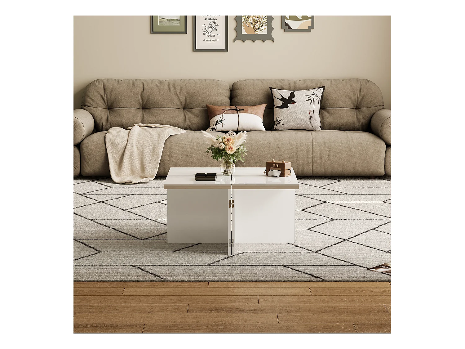 Table basse 81x81x40cm - Table basse DIY - Plateau brillant - Combinaison libre - Panneau de particules - Blanc