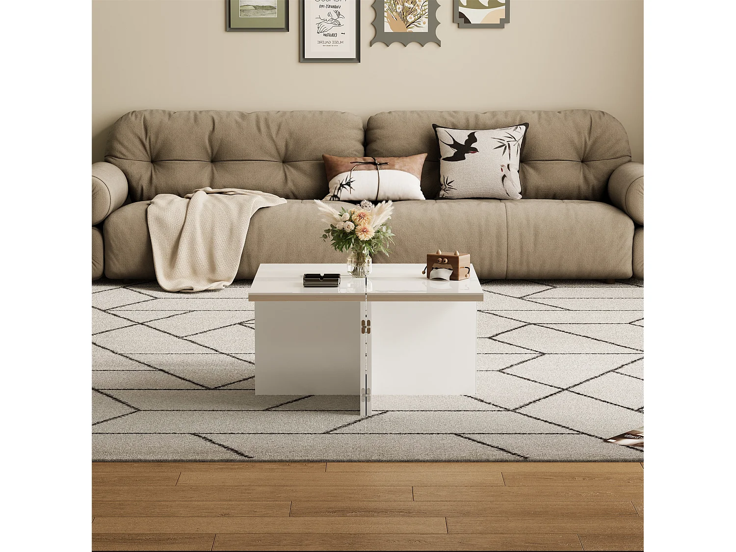 Table basse 81x81x40cm - Table basse DIY - Plateau brillant - Combinaison libre - Panneau de particules - Blanc