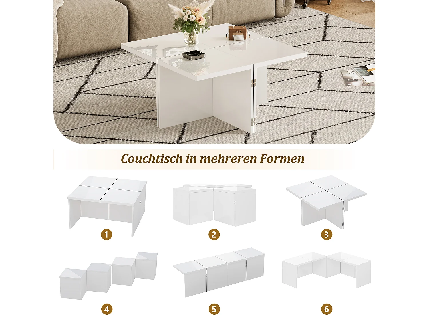 Table basse 81x81x40cm - Table basse DIY - Plateau brillant - Combinaison libre - Panneau de particules - Blanc