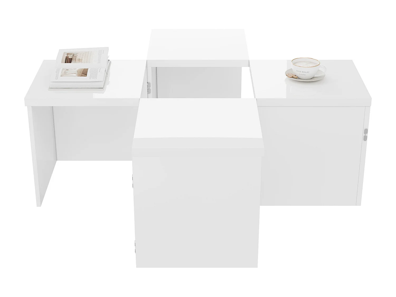 Table basse 81x81x40cm - Table basse DIY - Plateau brillant - Combinaison libre - Panneau de particules - Blanc