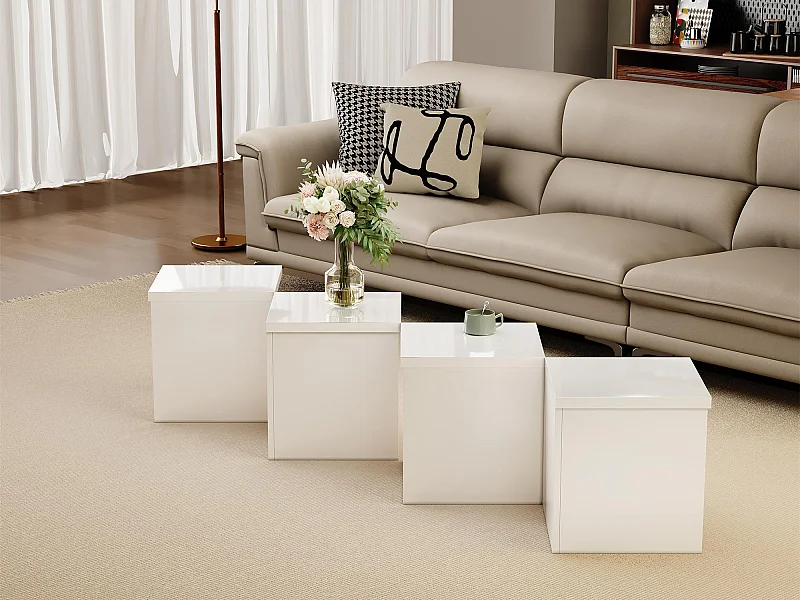 Table basse 81x81x40cm - Table basse DIY - Plateau brillant - Combinaison libre - Panneau de particules - Blanc