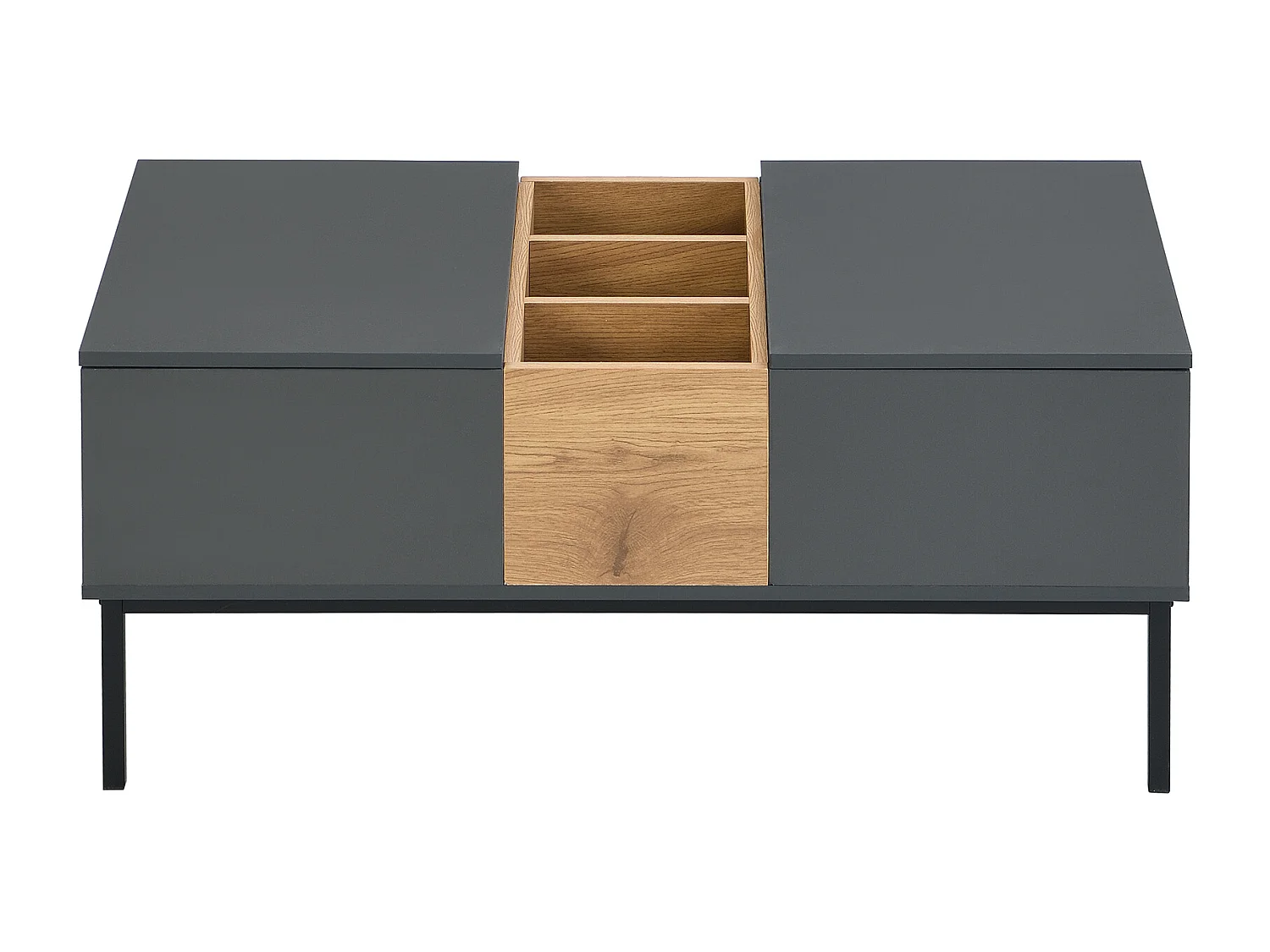 Moderner Couchtisch 100x50x45 / 100x50x60 cm - Höhenverstellbare Platte - Mit Staufächern - Dunkelgrau