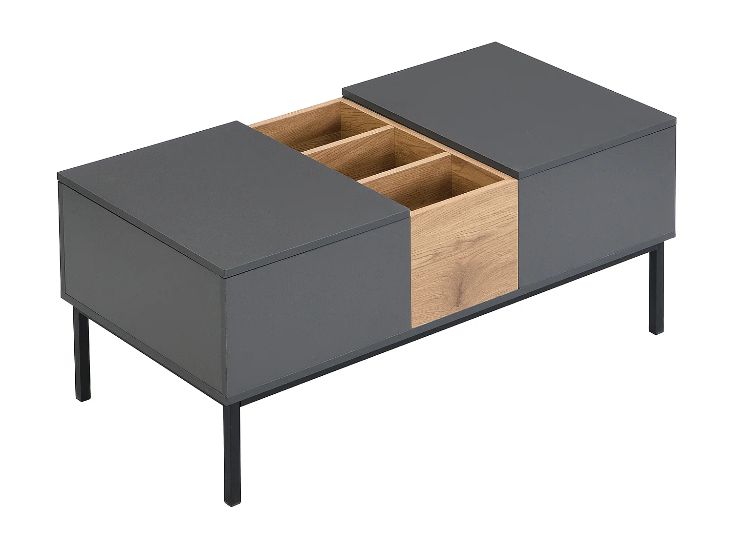 Moderner Couchtisch 100x50x45 / 100x50x60 cm - Höhenverstellbare Platte - Mit Staufächern - Dunkelgrau