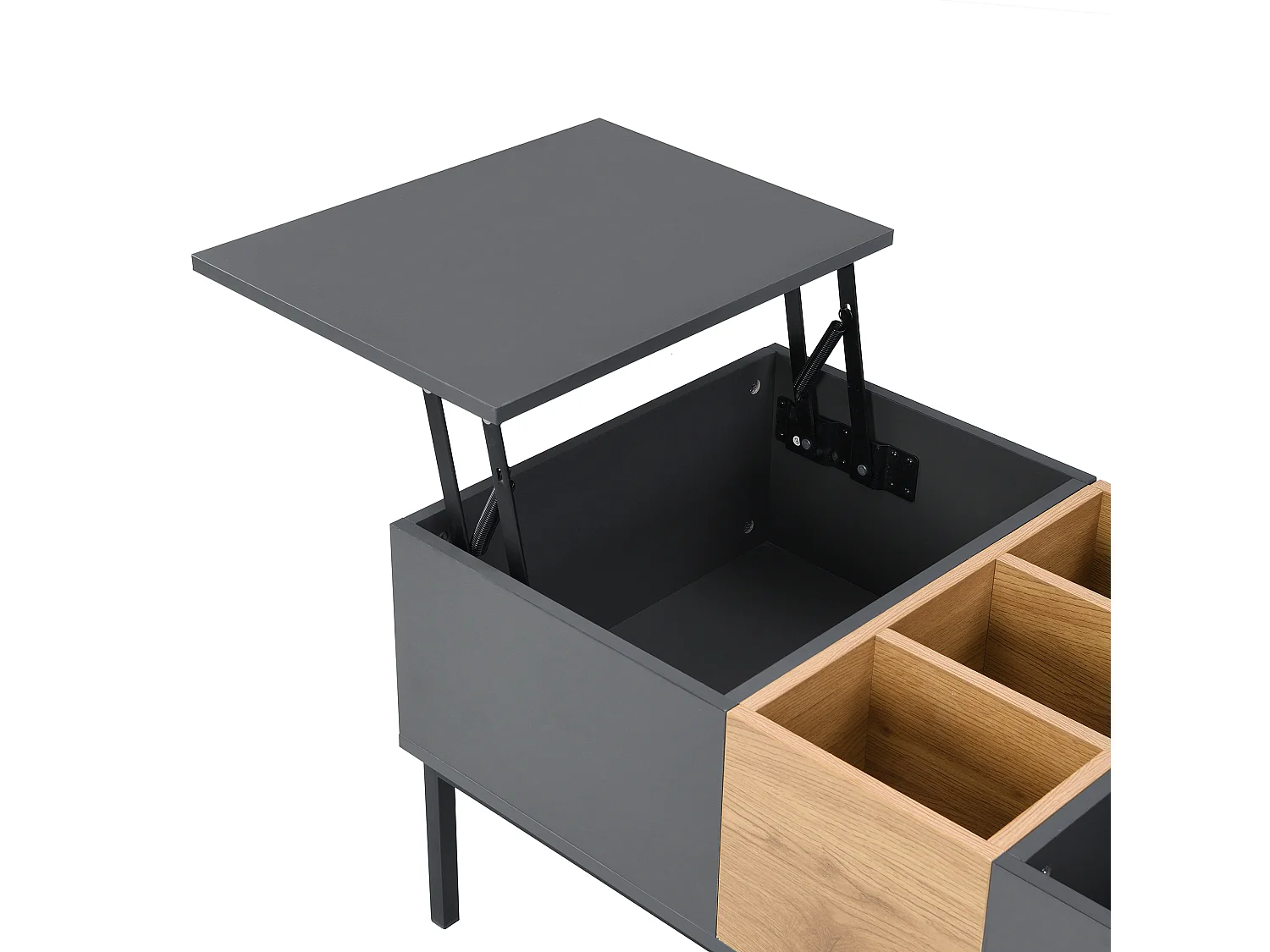 Moderner Couchtisch 100x50x45 / 100x50x60 cm - Höhenverstellbare Platte - Mit Staufächern - Dunkelgrau