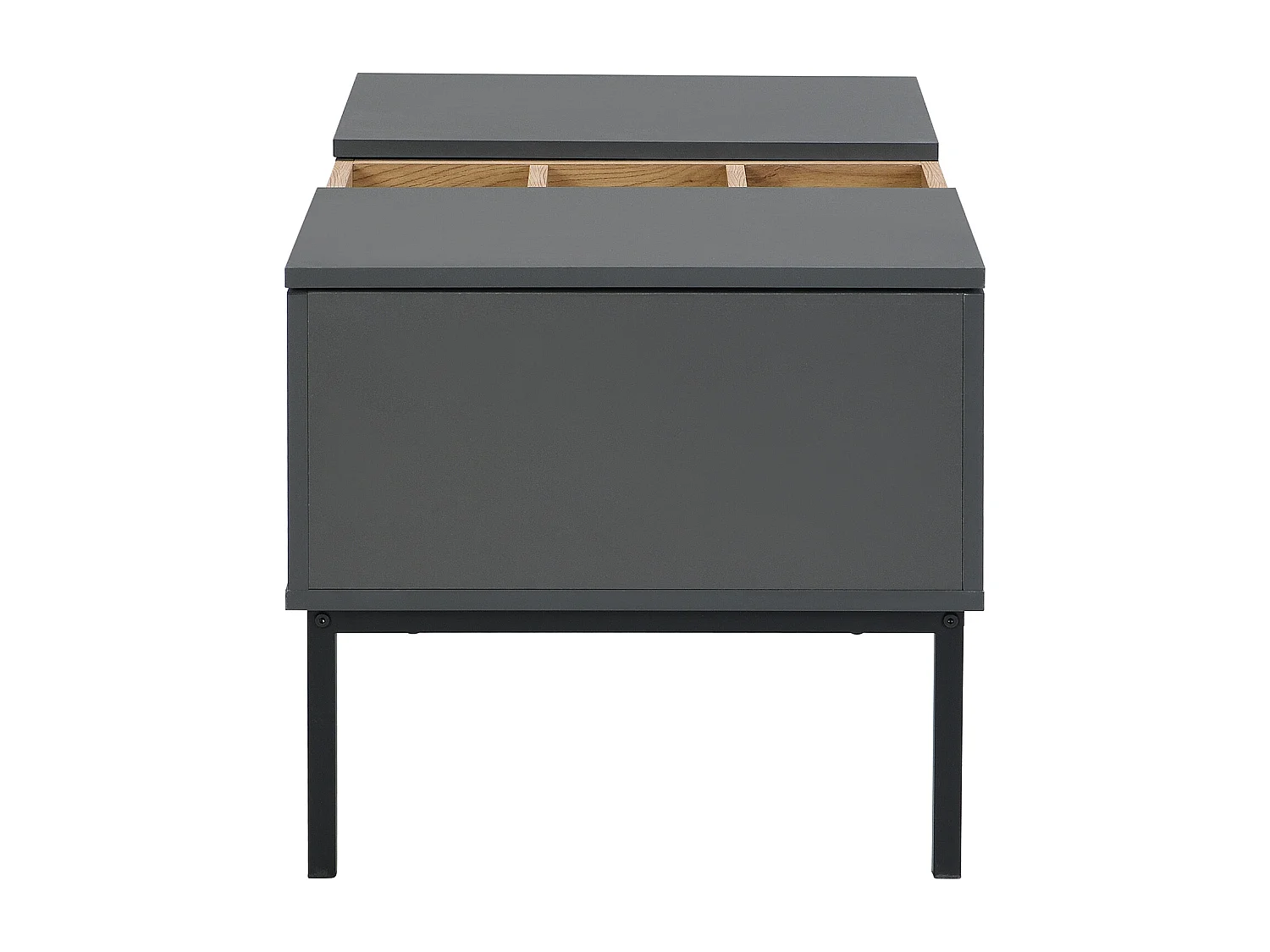 Moderner Couchtisch 100x50x45 / 100x50x60 cm - Höhenverstellbare Platte - Mit Staufächern - Dunkelgrau