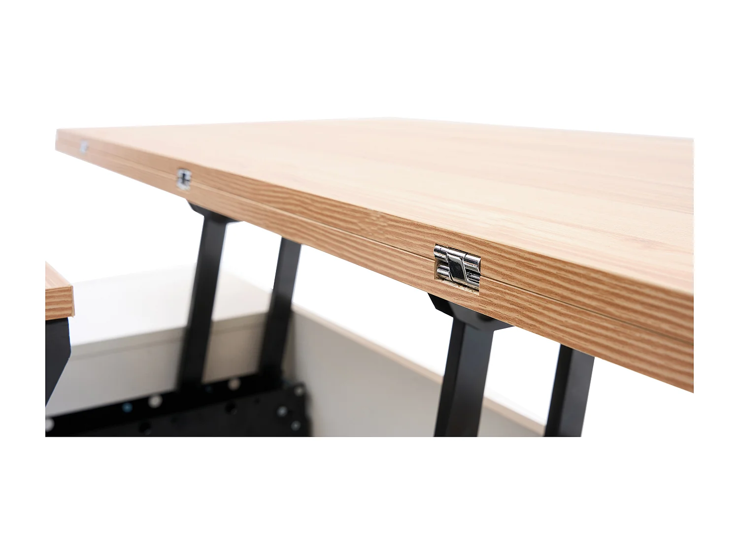 Nowoczesny stół kawowy 100x50x40cm - z 2 drzwiami - z podwójnym mechanizmem podnoszenia - ukryta przestrzeń do przechowywania - Biały+Naturalny