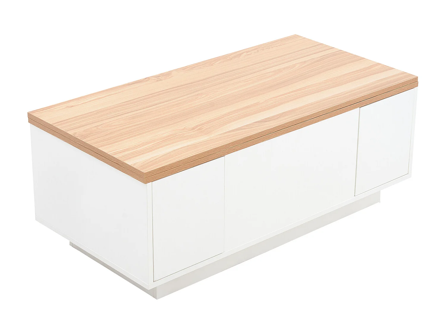 Moderne salontafel 100x50x40 cm - met 2 deuren - dubbel hefmechanisme - verborgen opbergruimte - Wit+Naturel