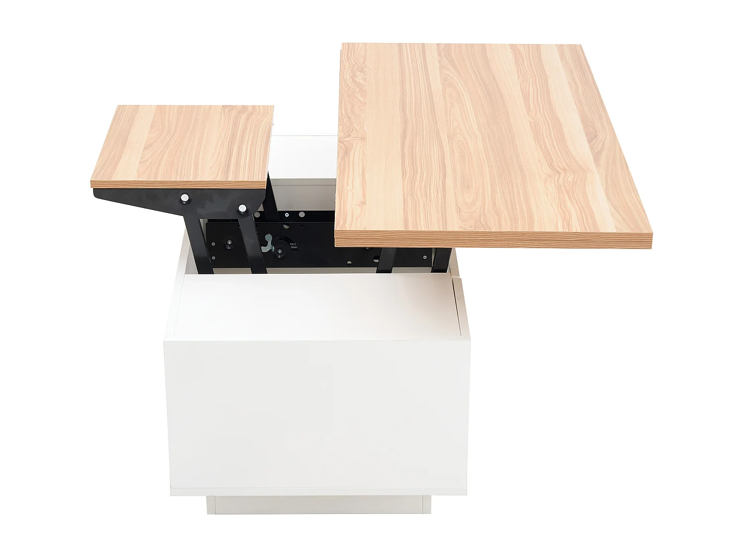 Moderne salontafel 100x50x40 cm - met 2 deuren - dubbel hefmechanisme - verborgen opbergruimte - Wit+Naturel