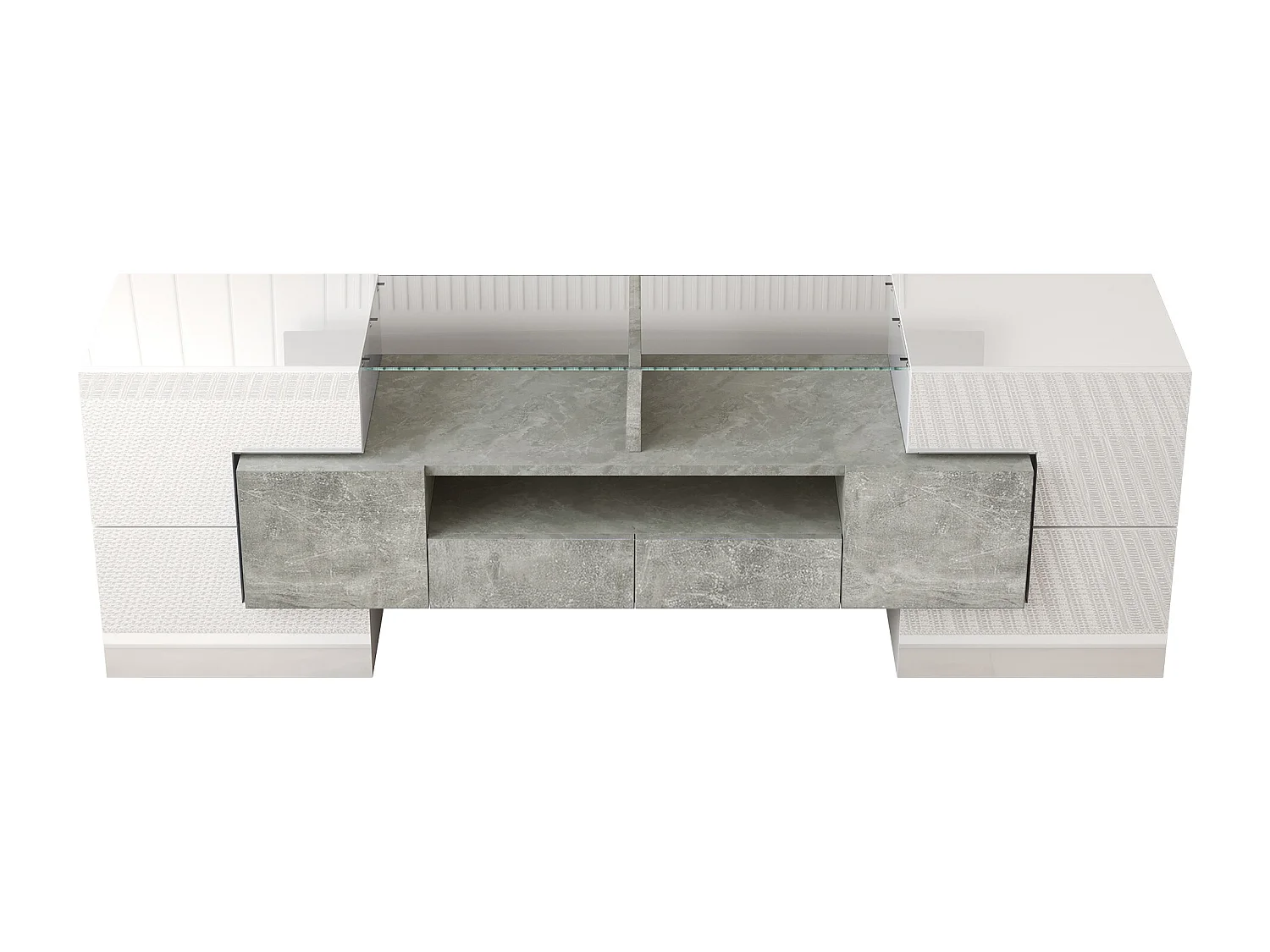 Meuble TV 145x30x51 cm - avec éclairage LED - avec 4 portes - 2 tiroirs - étagères - blanc