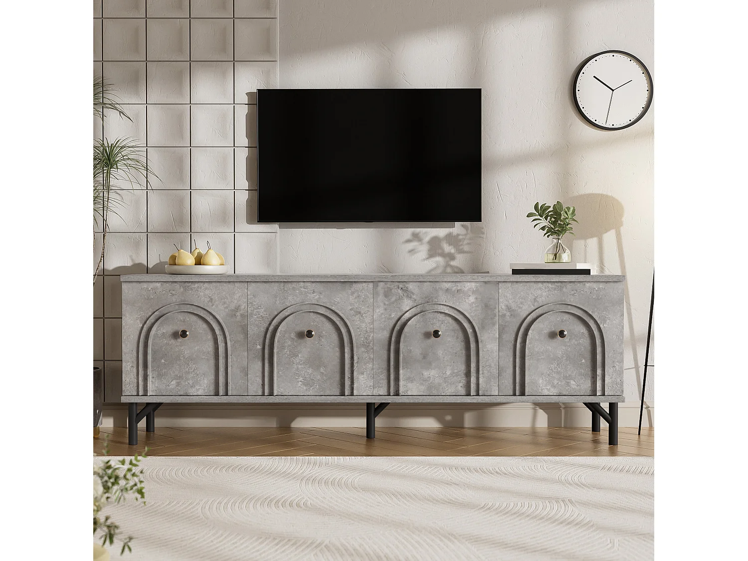 Meuble TV 160x38x55.5 cm - avec 4 portes - panneaux de particules - gris