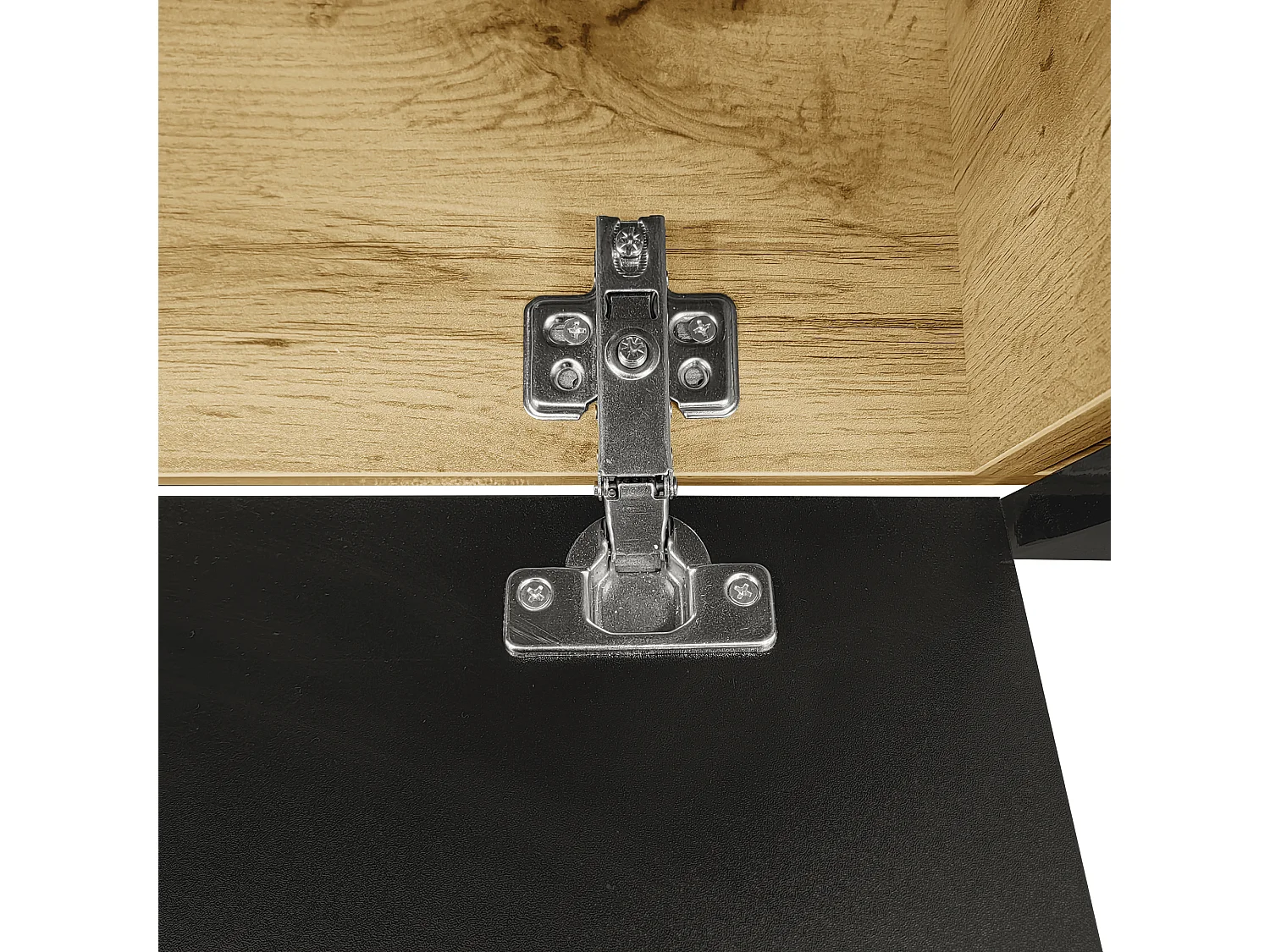 Meuble TV 180x35x30cm - finition brillante - avec éclairage LED 16 couleurs - montage mural - noir + naturel