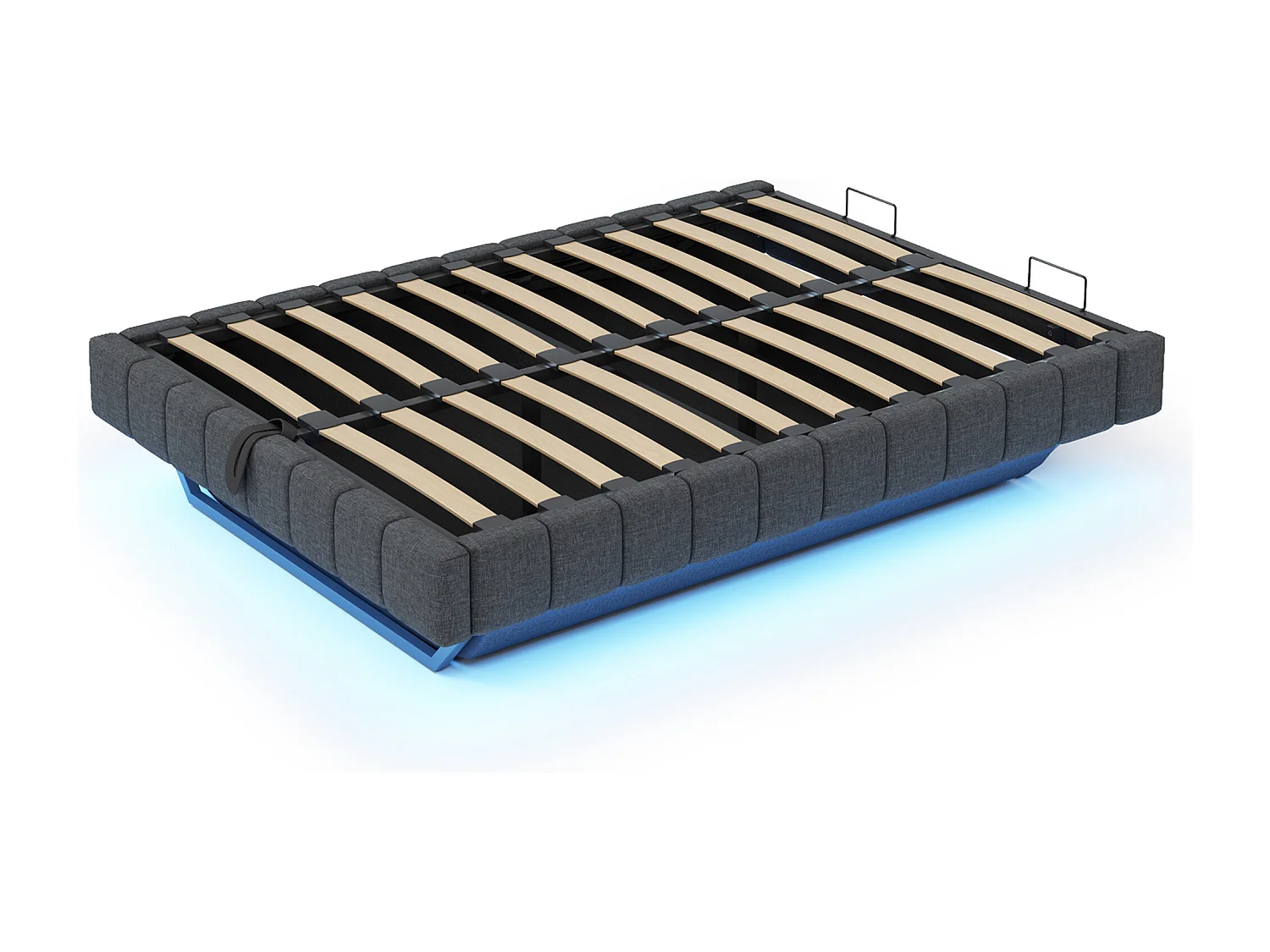 Lit coffre rembourré 140x200 cm - sans tête de lit - avec éclairage LED - lin - gris (matelas non inclus)