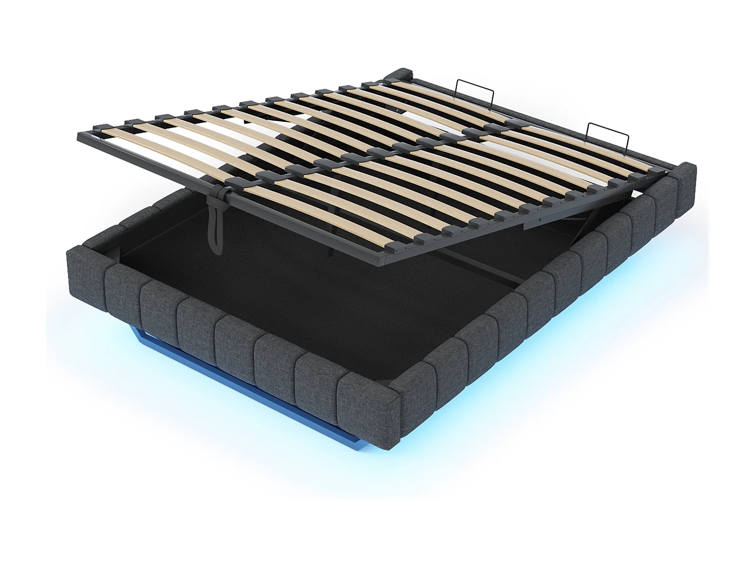 Lit coffre rembourré 160x200 cm - sans tête de lit - avec éclairage LED - lin - gris (matelas non inclus)