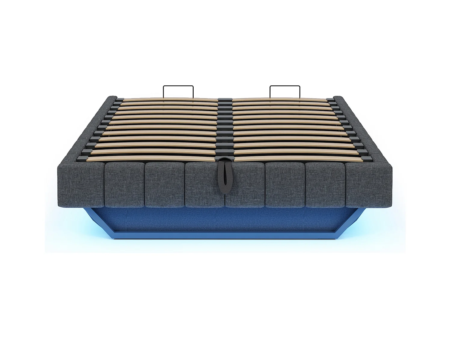 Lit coffre rembourré 160x200 cm - sans tête de lit - avec éclairage LED - lin - gris (matelas non inclus)