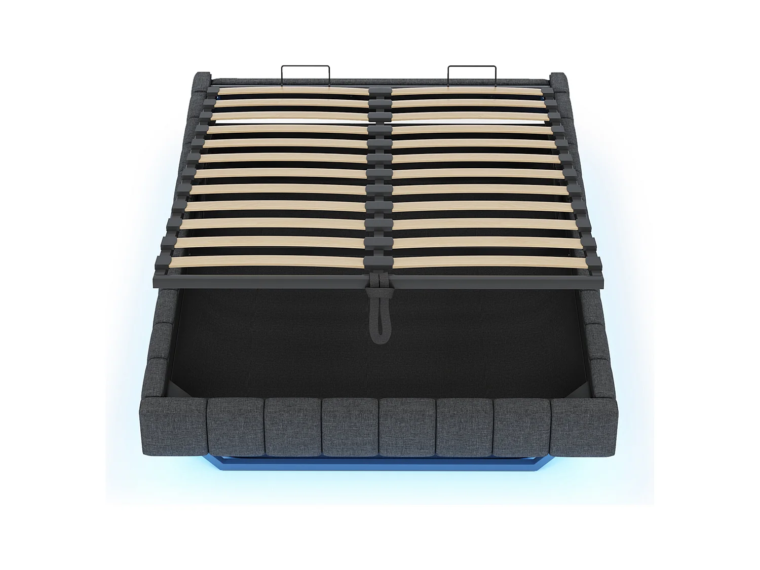 Lit coffre rembourré 160x200 cm - sans tête de lit - avec éclairage LED - lin - gris (matelas non inclus)